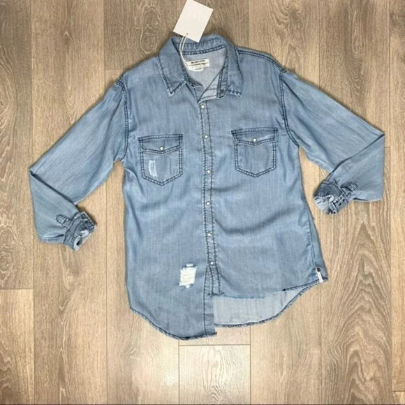 One Teaspoon Medium Wash Denim Button Down Shirts Chambray Dallas Tencel XXS - Picture 2 of 15